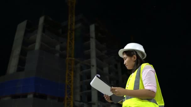 Ingeniera Mujer Trabajando Obra — Vídeos de Stock