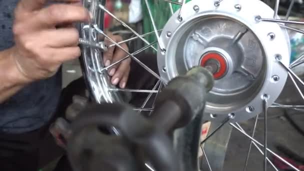 Close Man Repairing Motorcycle — Stock Video