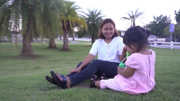 Matka Roztomilá Dcerka Foukání Bubliny Parku Dne — Stock video