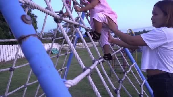 Mother Cute Little Daughter Playing Park Daytime — Stock Video