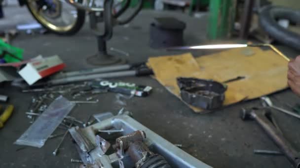 Close Man Repairing Motorcycle — Stock Video