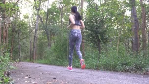 Femme Sportive Asiatique Courant Dans Parc Jour — Video