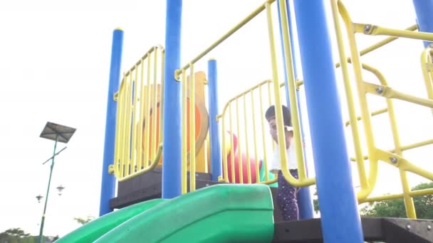 Cute Little Girl Playing Playing Yard Daytime — Stock Video