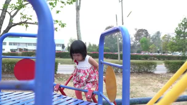 Cute Little Girl Playing Playing Yard Daytime — Stock Video