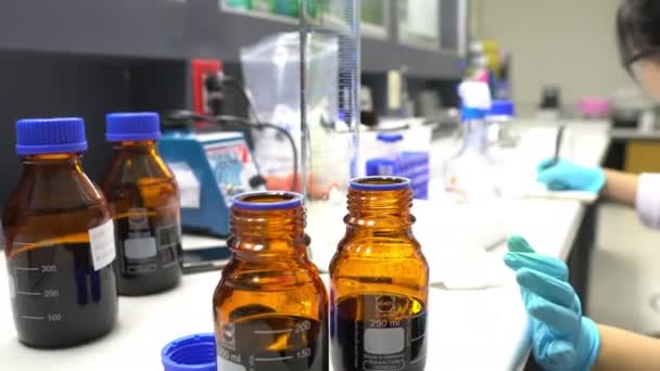 Close Female Scientist Working Laboratory — Stock Video