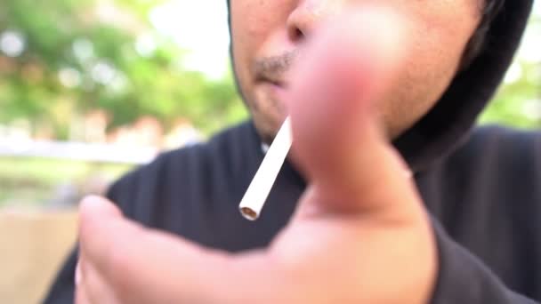 Asiatico Uomo Fumare Thailandia Persone Depresso Uomo Concetto — Video Stock