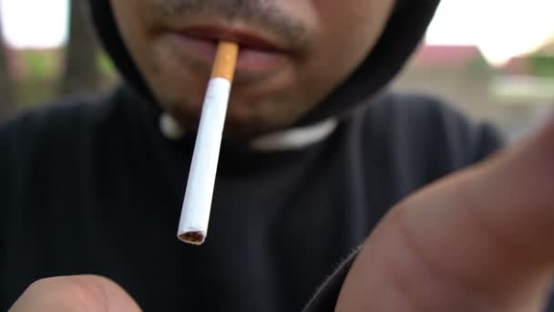 Hombre Asiático Fumando Tailandia Personas Hombre Deprimido Concepto — Vídeos de Stock