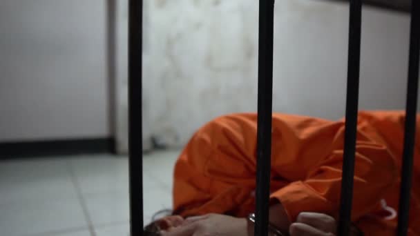 刑務所をつかもうと必死の女性囚人の概念 — ストック動画