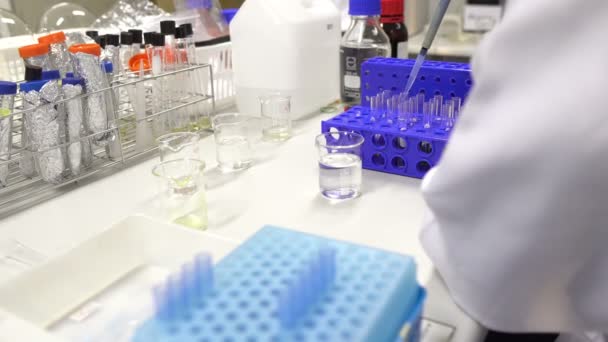 Close Female Scientist Working Laboratory — Stock Video