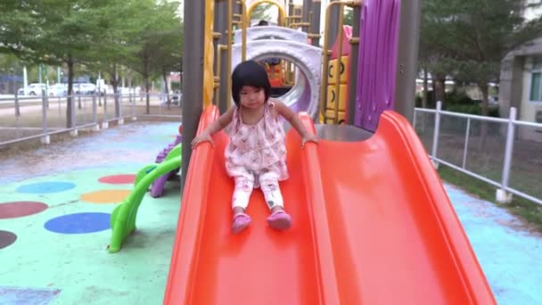 Cute Little Girl Playing Playing Yard Daytime — Stock Video