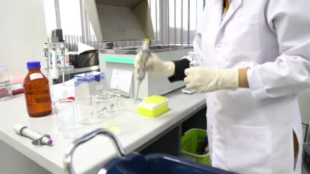 Close Female Scientist Working Laboratory — Stock Video