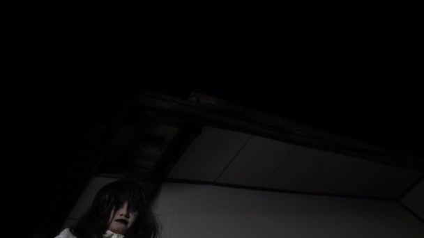 Mulher Asiática Com Fantasma Compõem Sangue Cena Terror Conceito Halloween — Vídeo de Stock