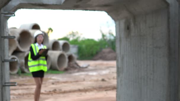 Engenheira Mulher Trabalhando Canteiro Obras Conceito Industrial — Vídeo de Stock