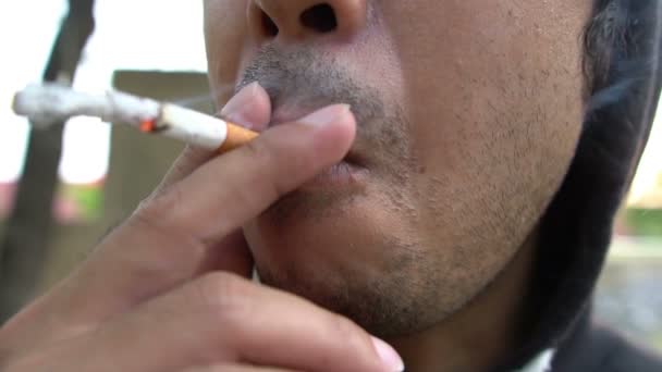 Asian Man Smoking Thailand People Depressed Man Concept — Stock Video