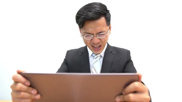 Porträt Eines Jungen Asiatischen Geschäftsmannes Auf Weißem Hintergrund Modernes Businessman — Stockvideo