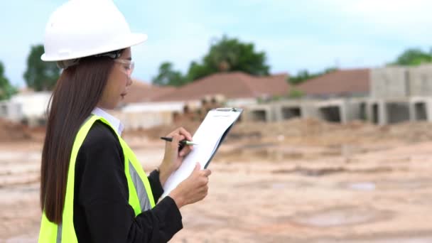 Ingeniera Mujer Que Trabaja Obra Concepto Industrial — Vídeos de Stock