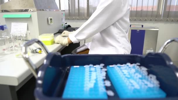 Close Van Vrouwelijke Wetenschapper Werkzaam Laboratorium — Stockvideo
