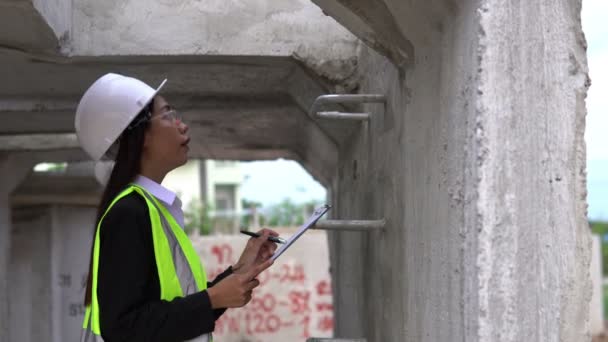 Ingeniera Mujer Que Trabaja Obra Concepto Industrial — Vídeos de Stock