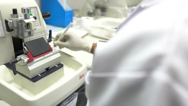 gros plan d'une chercheuse travaillant en laboratoire 