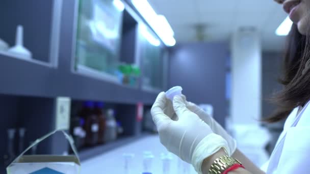 Close Female Scientist Working Laboratory — Stock Video