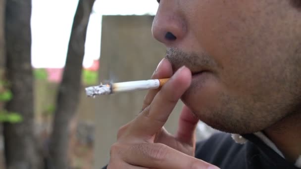 Asiático Homem Fumando Tailândia Pessoas Deprimido Homem Conceito — Vídeo de Stock