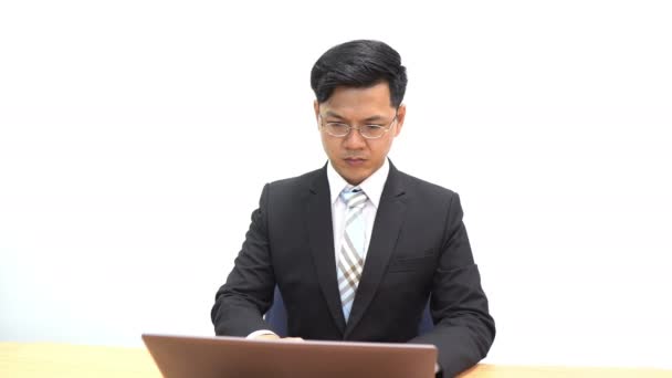 Porträt Eines Jungen Asiatischen Geschäftsmannes Auf Weißem Hintergrund Modernes Businessman — Stockvideo