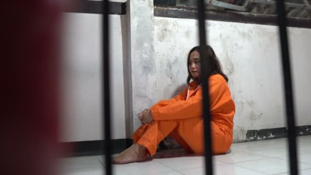 Femme Désespérée Attraper Prison Fer Concept Prisonnier — Video