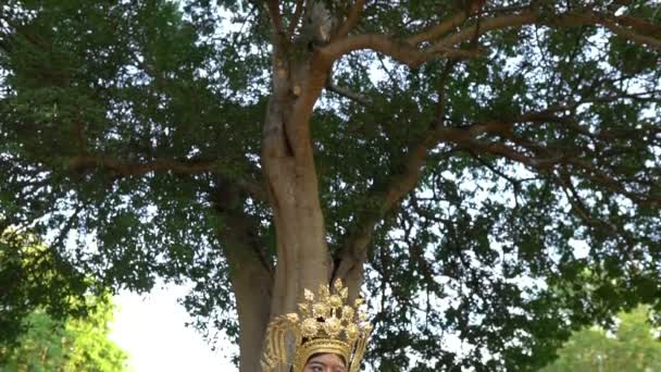 Portrait Asian Woman Wearing Ancient Thai Dress Makeup Ghost Old — Stock Video