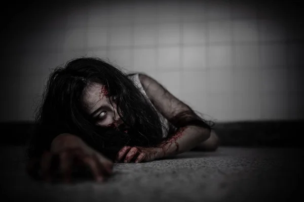 Portré Ázsiai Teszik Szellem Arc Horror Jelenet Ijesztő Háttér Halloween — Stock Fotó