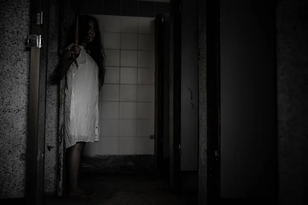 Ritratto Donna Asiatica Compongono Volto Del Fantasma Scena Dell Orrore — Foto Stock