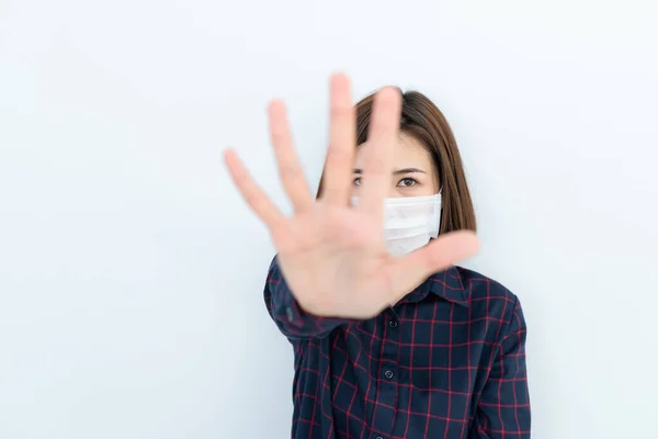 Asiático Viajante Mulher Usar Máscara Para Proteger Coronavírus — Fotografia de Stock