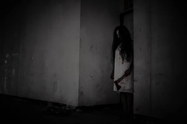 Retrato Mujer Asiática Conforman Cara Fantasma Escena Horror Fondo Miedo — Foto de Stock