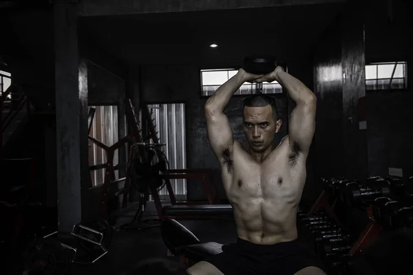 Retrato Hombre Asiático Gran Músculo Gimnasio Entrenamiento Peso Corporal —  Fotos de Stock