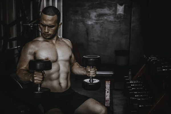 Retrato Hombre Asiático Gran Músculo Gimnasio Entrenamiento Peso Corporal —  Fotos de Stock