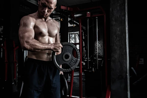 Retrato Hombre Asiático Gran Músculo Gimnasio Entrenamiento Peso Corporal — Foto de Stock