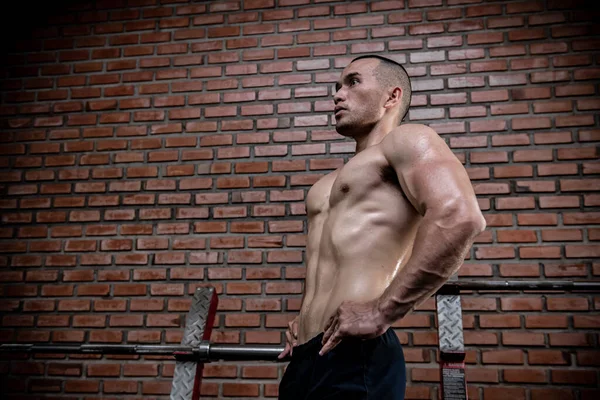 Retrato Hombre Asiático Gran Músculo Gimnasio Entrenamiento Peso Corporal — Foto de Stock