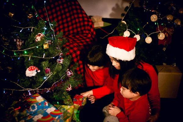 Happy family enjoying christmas festival together at home