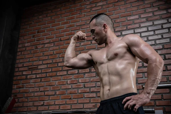 Retrato Hombre Asiático Gran Músculo Gimnasio Entrenamiento Peso Corporal — Foto de Stock