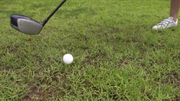 Golferin Spielt Golf Bei Strahlendem Sommertag Sportkonzept — Stockvideo