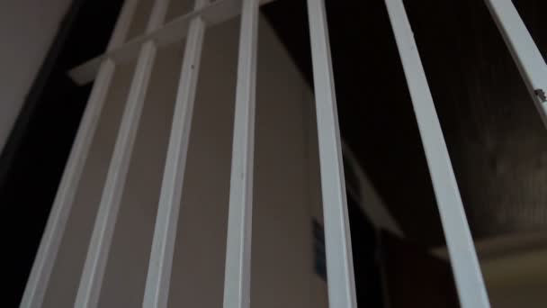 铁窗中绝望的亚洲人的画像 囚犯的概念 — 图库视频影像