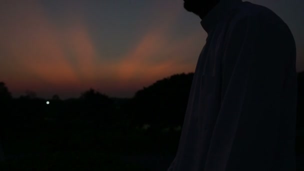 Silhouette Junger Asiatischer Muslim Betet Sonnenuntergang Konzept Des Ramadan Festes — Stockvideo