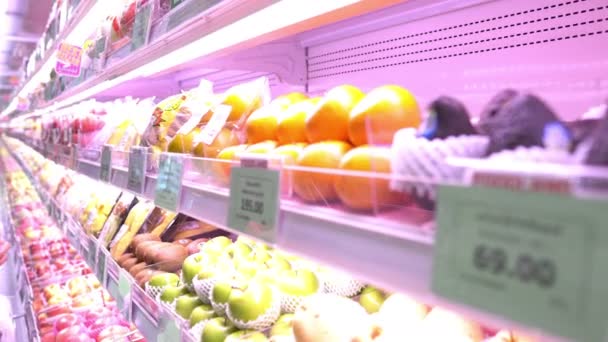 Mother Cute Daughter Choosing Products Supermarket — Stock Video