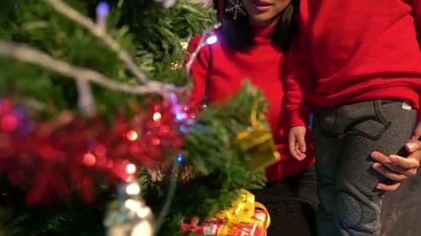 Ευτυχισμένη Οικογένεια Απολαμβάνοντας Χριστουγεννιάτικο Φεστιβάλ Μαζί Στο Σπίτι — Αρχείο Βίντεο