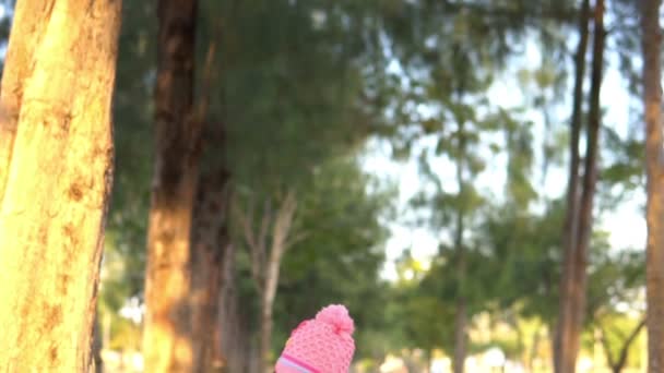 Retrato Niña Asiática Linda Usar Ropa Invierno Bosque Del Parque — Vídeo de stock