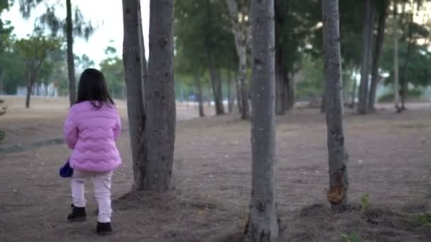 Ritratto Carina Asiatica Bambina Indossare Vestiti Invernali Nella Foresta Del — Video Stock