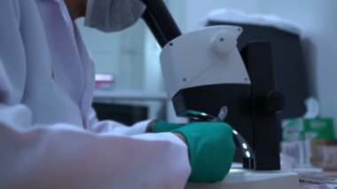 Laboratuvarda çalışan bilim adamları ürünler geliştirmek için deneyler ve araştırmalar yapıyorlar, koronavirüs kavramı.
