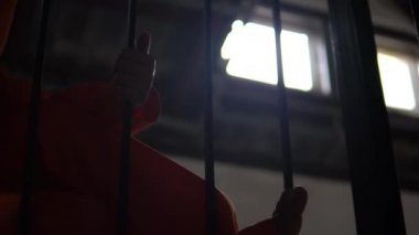 Demir hapishaneyi yakalamak isteyen kadının portresi, mahkum konsepti.