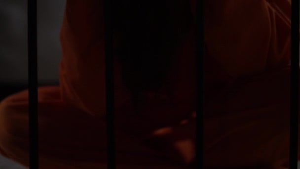 Портрет Жінки Яка Відчайдушно Зловила Залізну Язницю Концепція Язня — стокове відео