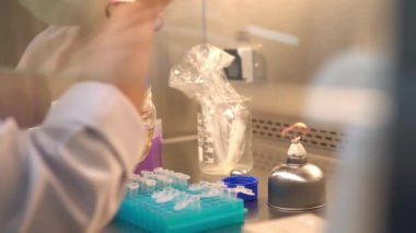 Laboratuvarda çalışan Asyalı bilim adamı. Deneyin sonuçlarını araştıran araştırmacı.