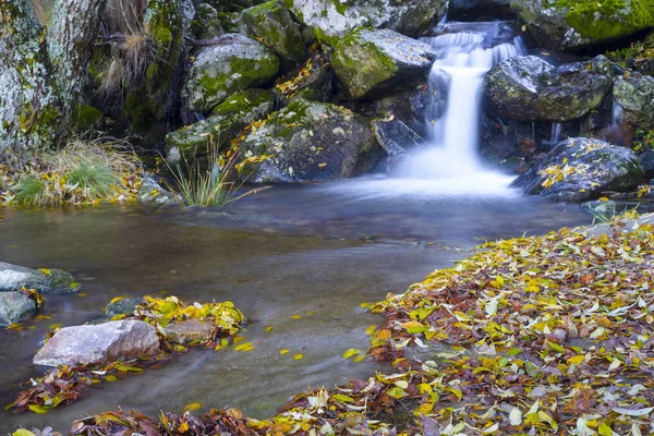 Vízesés Varázslatos ősz az Ambroz völgyben. A fák színei — Stock Fotó